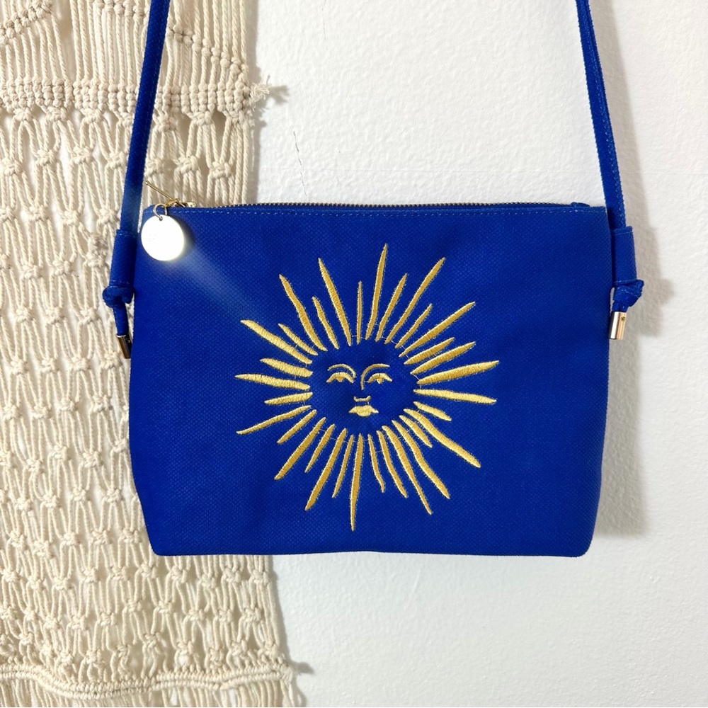 🌞 SUN 🌞 Blue Canvas Crossbody Bag with Gold Sun Embroidery Gorman Australia - Picture 9 of 10